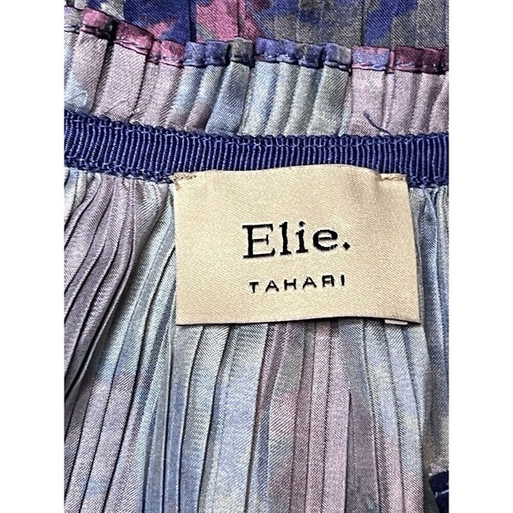 Elie Tahari Floral Pleated V-Neck Blouson Sleeve Peasant Blouse Women Size Large - Picture 6 of 9